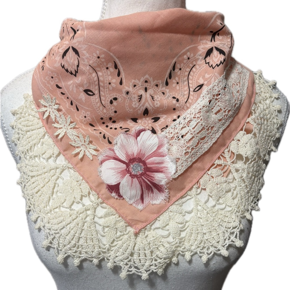 Upcycled Vintage Coral Floral Bandana